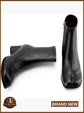 Split Toe Ankle Boots Low Heel Block Heels Chunky Short Boots Japanese Ninja